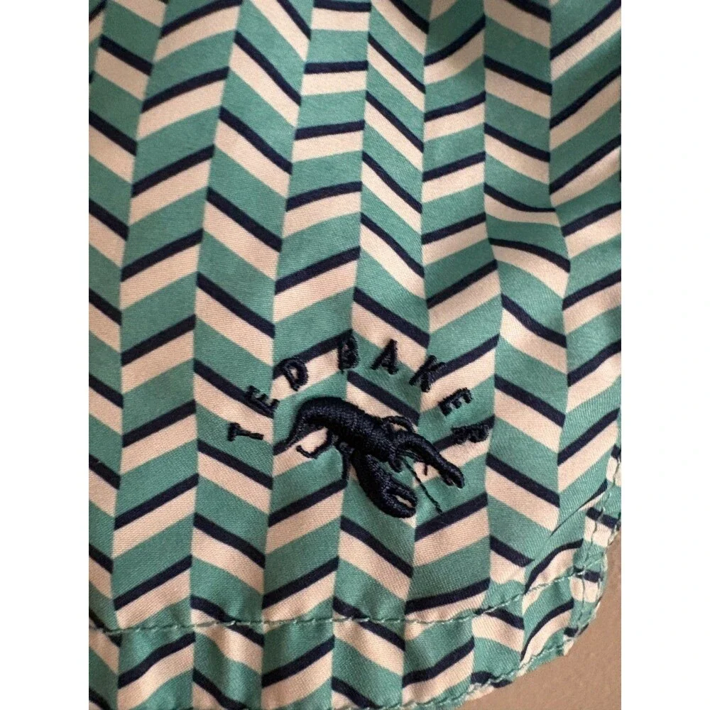 Ted Baker Swim Trunks Mens 6 XXL Teal Chevron Geometric Lobster Logo Mesh Lined